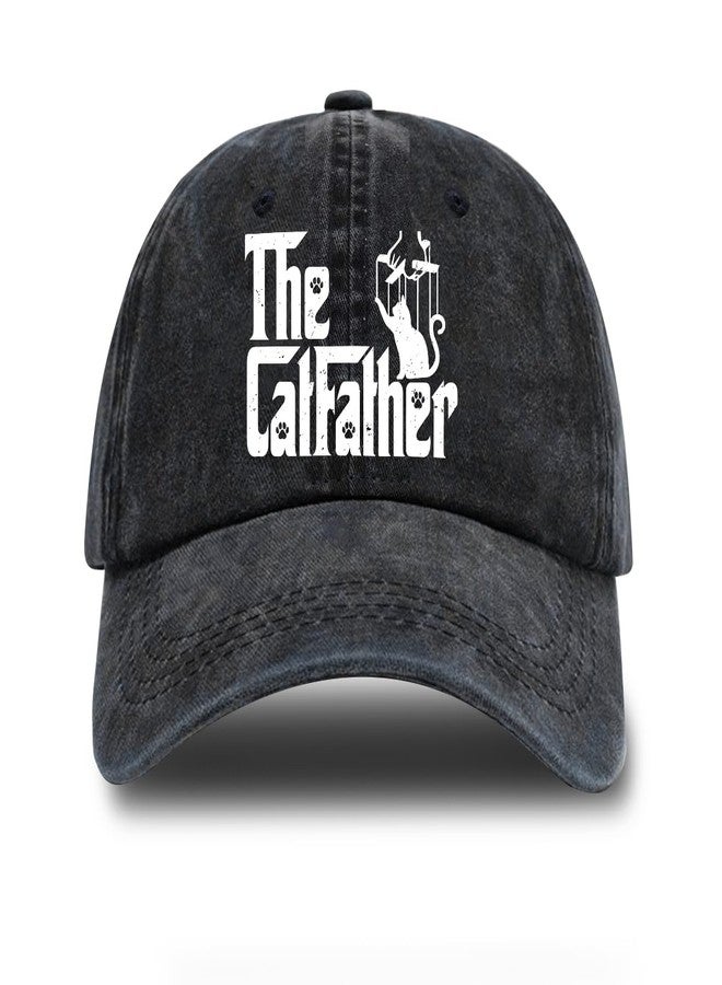 rofiowa The Catfather Adjustable Washed Cotton Baseball Cap, Funny Retro Trucker Hat Outdoor Accessories for Men Grandpa Dad Husband Cat Lover, Retirement Birthday for Cat Dad - Image 1